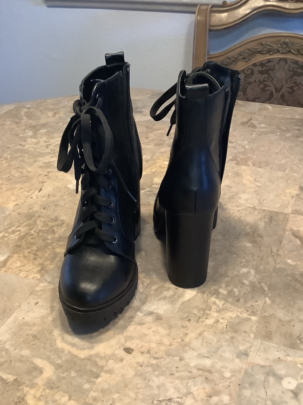 Soda Black Lace-Up Platform Ankle Boots - Picture 2 of 3